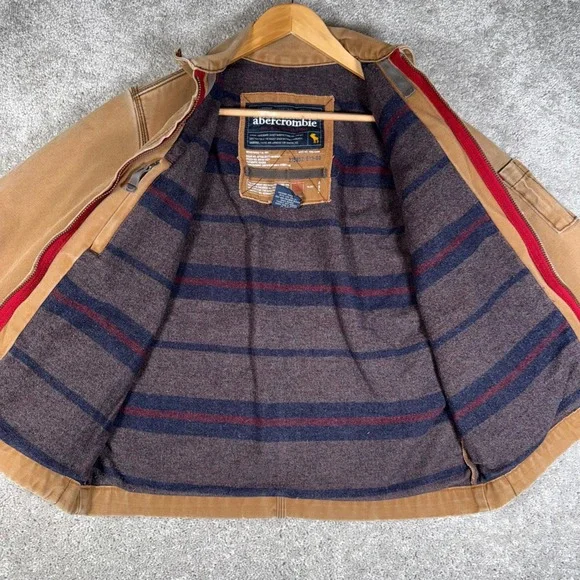 VTG Y2K Abercrombie Boys XL Tan Canvas Blanket Lined Work Utility Jacket‎